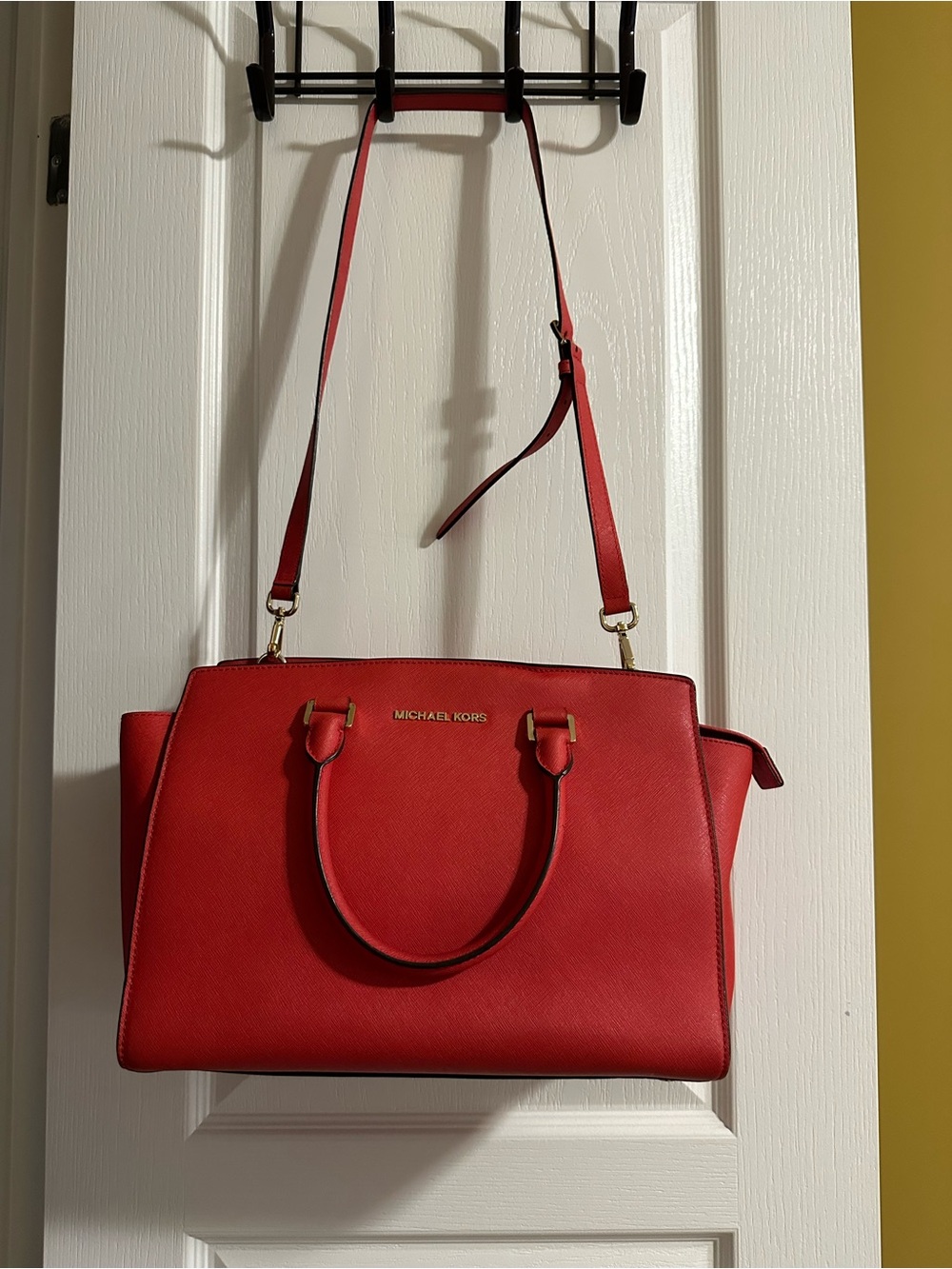 Michael Kors Red Saffiano Satchel with Detachable Strap